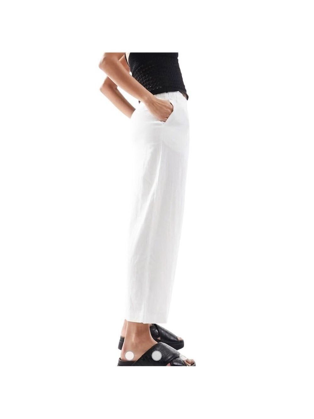 H&M Linen Wide Leg Cropped Trousers, Pockets, elasticized waist,  Medium